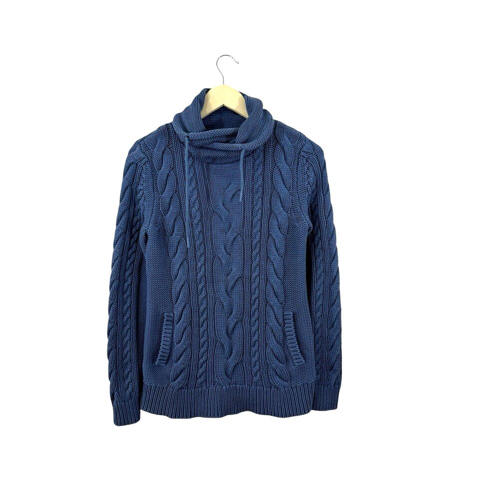 LL Bean Small Double L Mixed-Cable Sweater Pullover Blue Funnelneck Womens